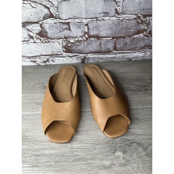 Madewell The Erica Peep-Toe Mule in English Saddle tan leather Flats Women 6.5M - Picture 10 of 16